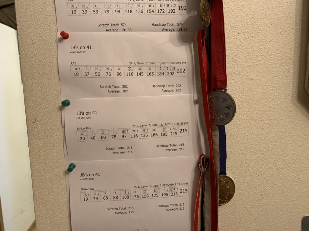 Ray's Special Olympics Medals and top bowling scores