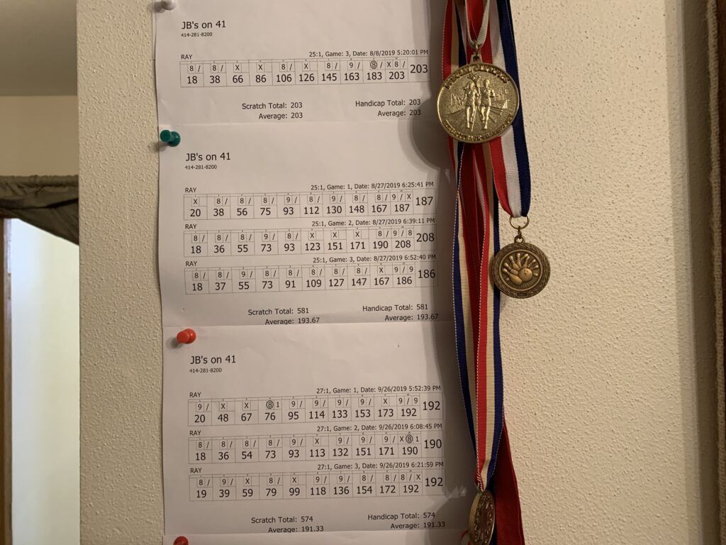 Ray's Special Olympics Medals and top bowling scores