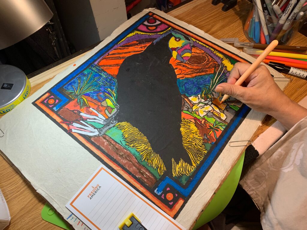 Ray Hernandez at work on an art project called The Puffin